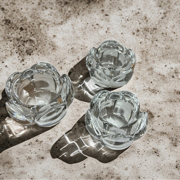 **SOLD** Vintage Royal Copenhagen Crystal Lotus Votive Candle Holders- Set of 3 - Picture 1 of 3